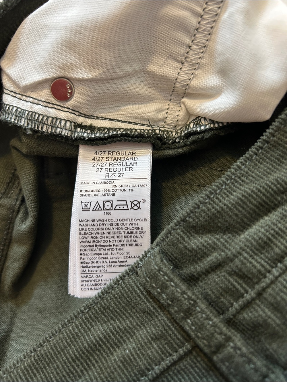 GAP Olive Green Corduroy Flared Pants - Picture 8 of 8